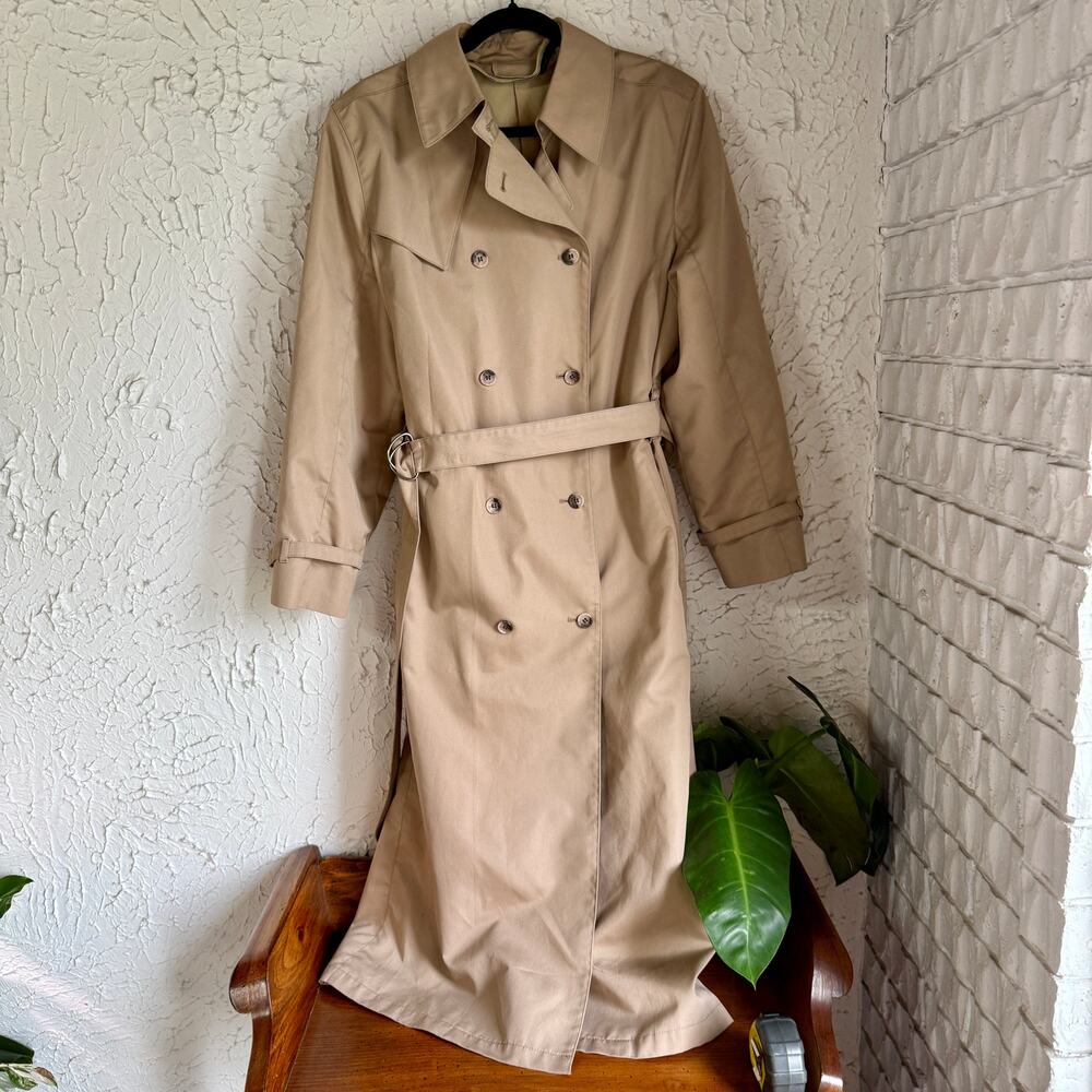 Vintage London Fog Trench Coat Tan Belted Classic Double Breasted Coat Size 18 - Picture 2 of 9